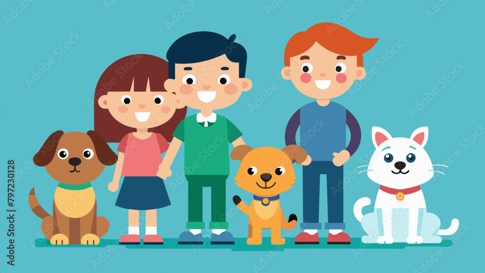 Pets including children vector illustration