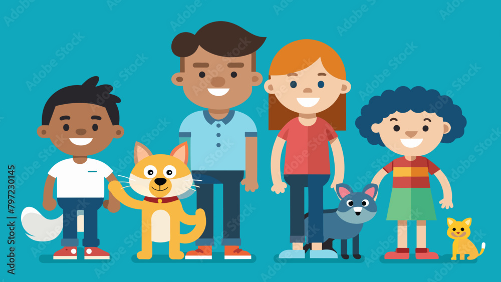 Pets including children vector illustration Pets including children vector illustration