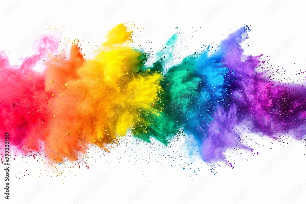 Powdery Splendor: A vibrant explosion of colorful dust in a mesmerizing rainbow spectrum. A celebration of vibrant chaos.