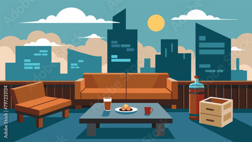 A stylish rooftop deck with a builtin cigar humidor and comfortable seating creating a refined space for enjoying a cigar and whiskey while taking in.