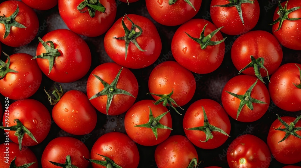 Vibrant top view of fresh tomatoes, highlighting their rich content of vitamins, minerals, and antioxidants, isolated background, studio lighting Vibrant top view of fresh tomatoes, highlighting their rich content of vitamins, minerals, and antioxidants, isolated background, studio lighting