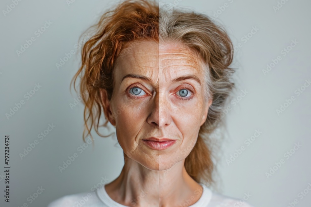 Aging improvement integrated in skincare depictions, contrasting ages in aging interventions and skin process stages, mental health strategies in care portraits contrast age visuals. Aging improvement integrated in skincare depictions, contrasting ages in aging interventions and skin process stages, mental health strategies in care portraits contrast age visuals.