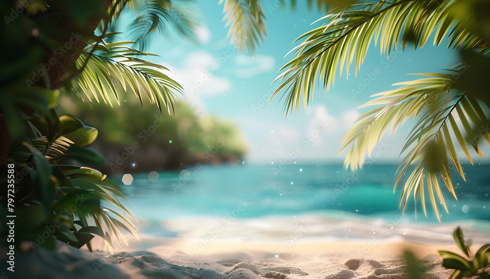 Fototapeta premium Blurred tropical beach background, perfect for summer vacation or travel destination concepts.