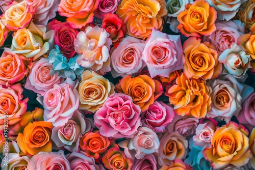 Colorful Elegance  A stunning bouquet of roses  adorned with hues of pink  orange  and yellow. A testament to nature s artistic brilliance.