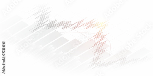 Widescreen abstract financial chart with uptrend line graph and glowing light on black and white color background