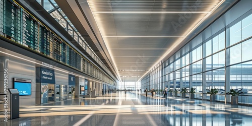 A large airport terminal with a lot of people walking around