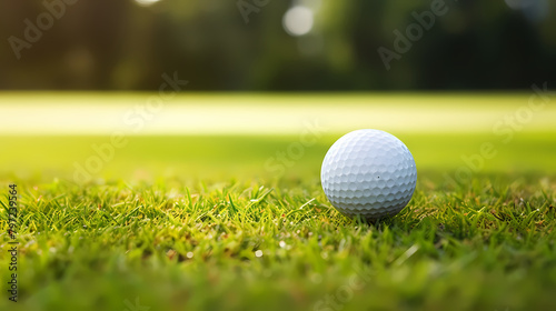 Close-up of golf ball on green grass © xuan
