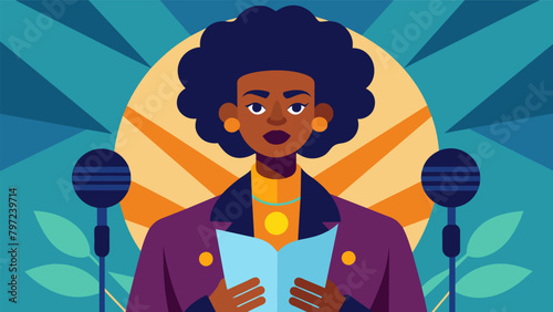 A soulful poet uses their unique voice to shed light on the importance of Juneteenth and its significance in the fight for freedom.. Vector illustration