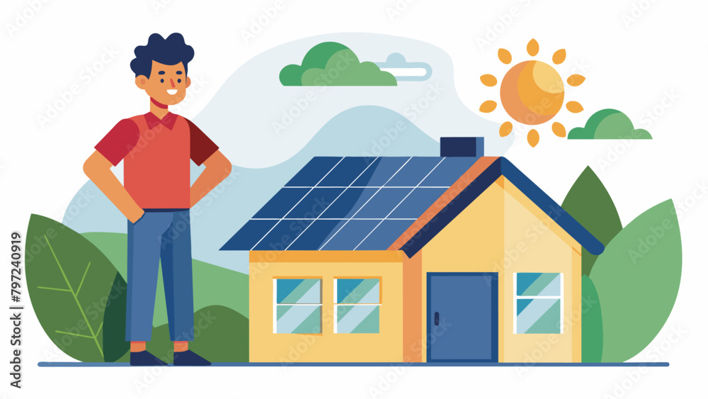A homeowner standing by their newly installed solar panels which were recommended during their energy audit to reduce dependence on traditional A homeowner standing by their newly installed solar panels which were recommended during their energy audit to reduce dependence on traditional
