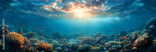 underwater scene with coral reef and coral, World Ocean Day or World Oceans Day, 8 June 