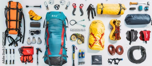 Equipment for mountain climbing to maintain safety photo