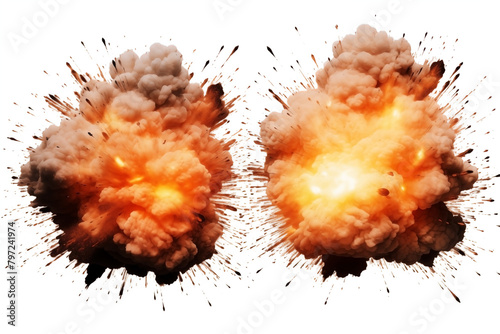 Set of Dramatic Bomb explosions PNG Detonation Debris isolated on white and transparent background - Destruction Shock wave Missile Warhead Movies Assets photo