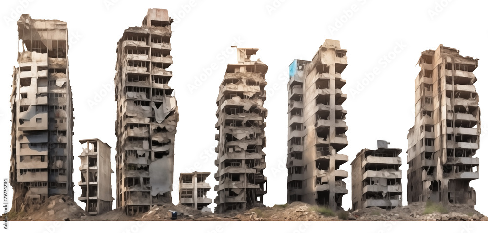 ruined skyscrapers PNG Abandoned buildings isolated on white and ...