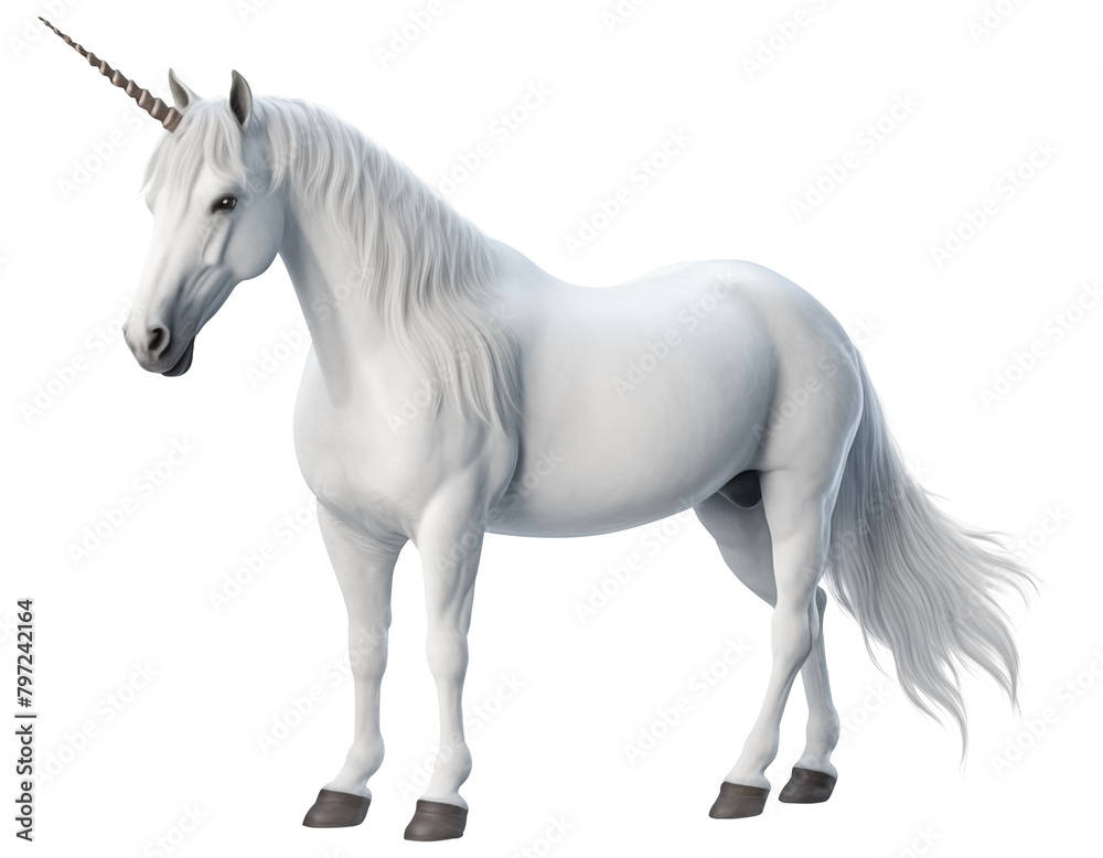 Fantasy white horse unicorn PNG Pegasus isolated on white and transparent background - Mystical Magical Horse Mythology Concept