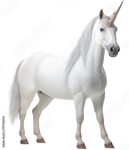 Fantasy white horse unicorn PNG Pegasus isolated on white and transparent background - Mystical Magical Horse Mythology Concept