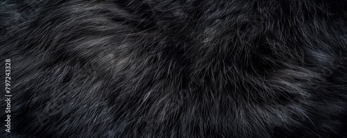 Detailed image of a luxurious black fur texture, suitable for backgrounds