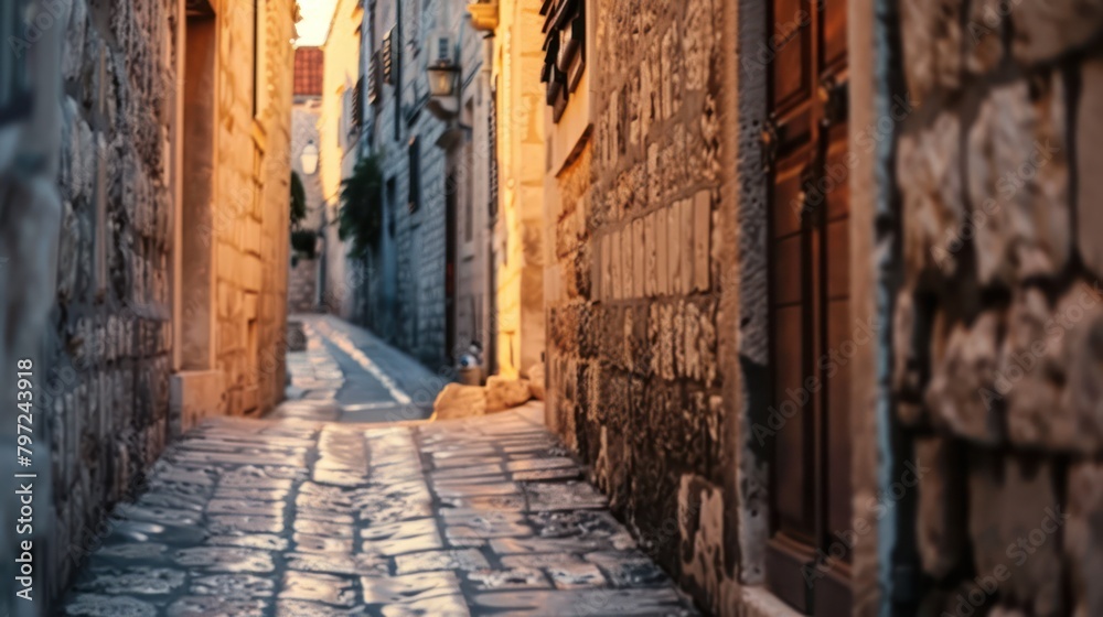 Alleyway classic stone paving road. European style house residence. Alleyway classic stone paving road. European style house residence.