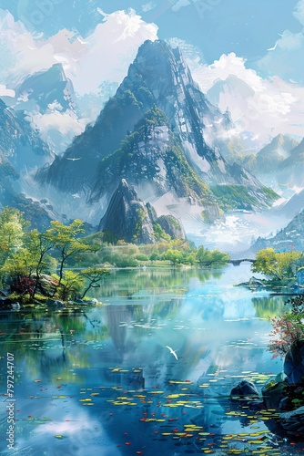 Stunning scenic artwork created by artificial intelligence for your wallpaper needs.