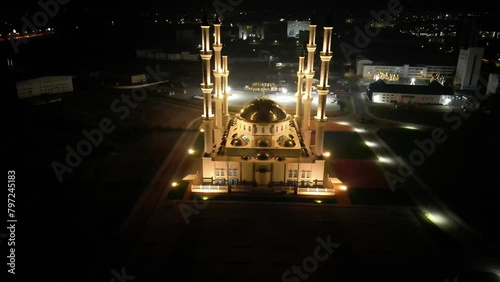 shooting a mosque from a drone at night.