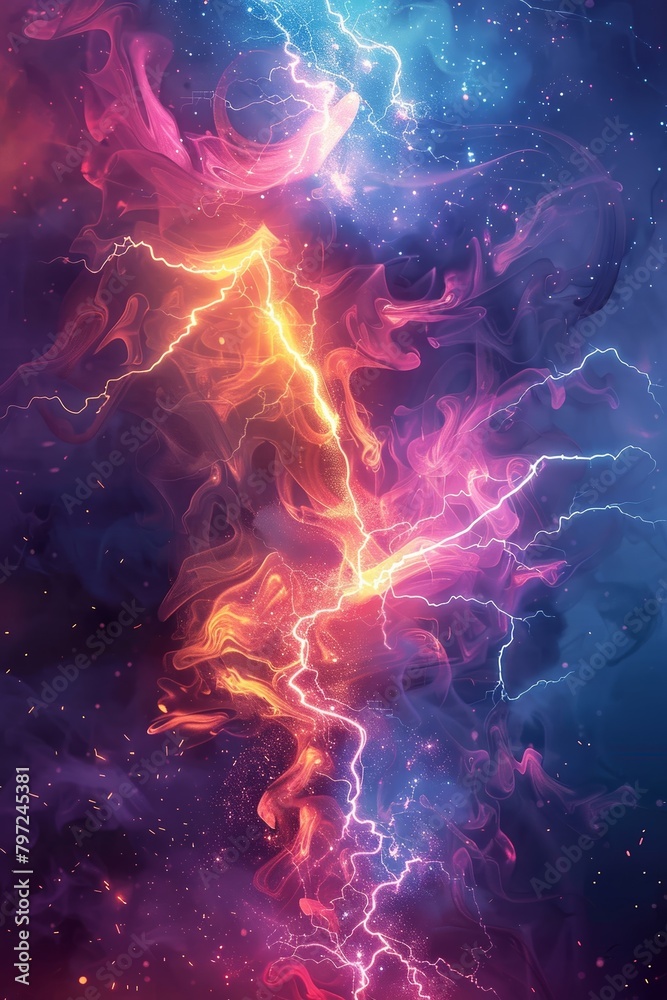 AI-generated Illustrations of Vibrant Lightning Bolts