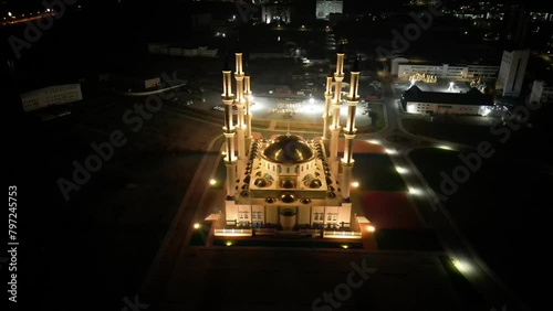 shooting a mosque from a drone at night.