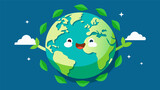 A cartoon illustration of a happy planet Earth surrounded by green arrows with the caption Join the movement towards a greener planet with