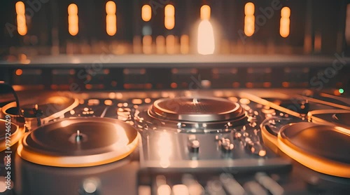 A Classic Turntable Partnered with a Modern DJ Mixer for a Powerful Performance photo