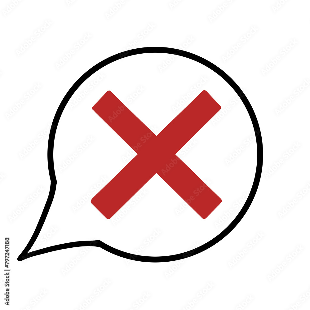 Obraz premium 吹き出し（バツ・赤・線画なし・左下）