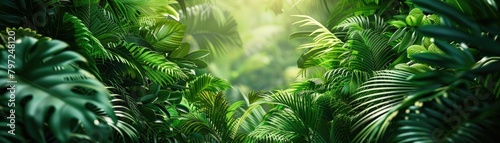 Lush tropical forest foliage forming a natural frame photo