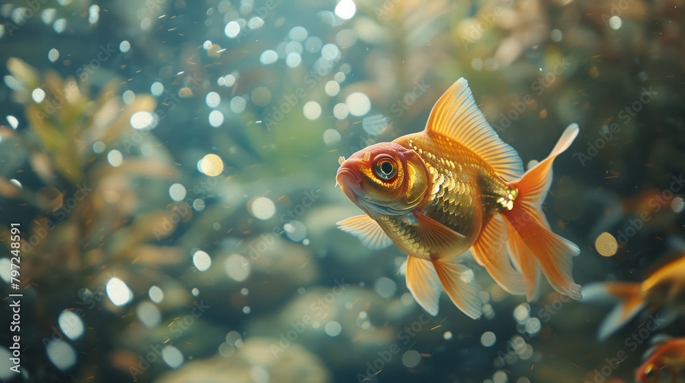 A tranquil image of a betta fish elegantly gliding through a shimmering fish tank. A tranquil image of a betta fish elegantly gliding through a shimmering fish tank.