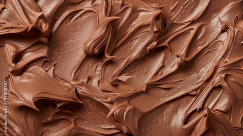 Close-up of smooth chocolate cream swirls for a lush background