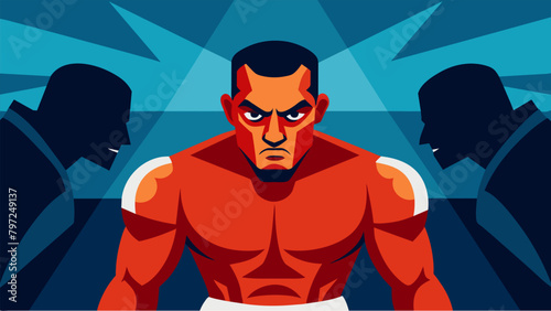 A boxer stares down their opponent their eyes b with confidence and mental toughness as they prepare for the fight.