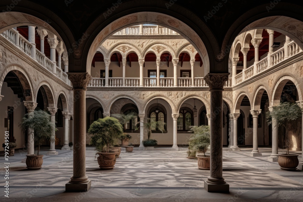 Arch architecture courtyard building.