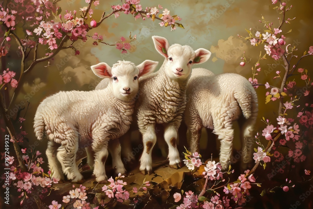 Easter art with 3 lambs. Sheep. Happy easter Easter art with 3 lambs. Sheep. Happy easter