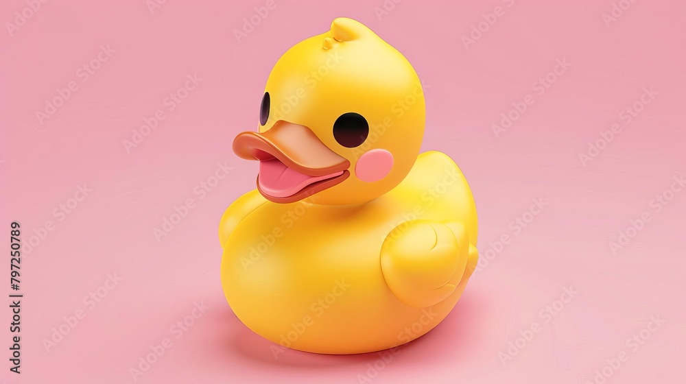cute yellow toy duck sticker on pink background digital illustration cute yellow toy duck sticker on pink background digital illustration