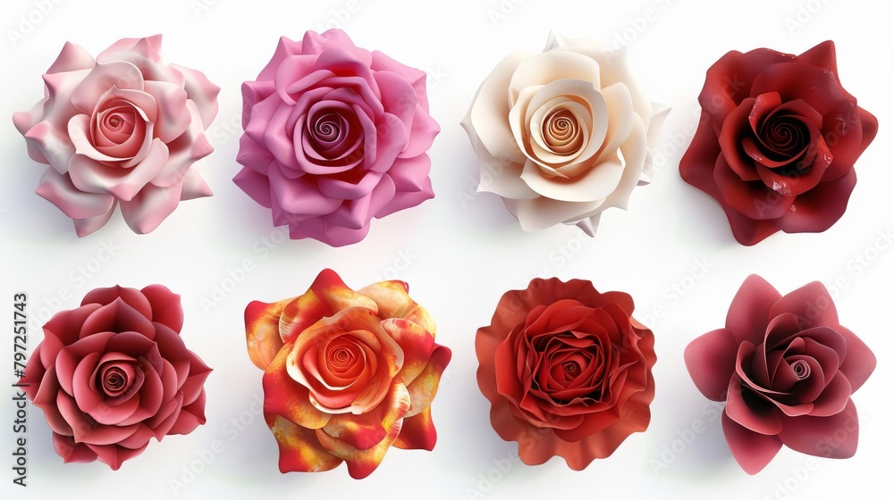 breathtaking 3d render of vibrant rose blossoms on white isolated floral illustration set breathtaking 3d render of vibrant rose blossoms on white isolated floral illustration set
