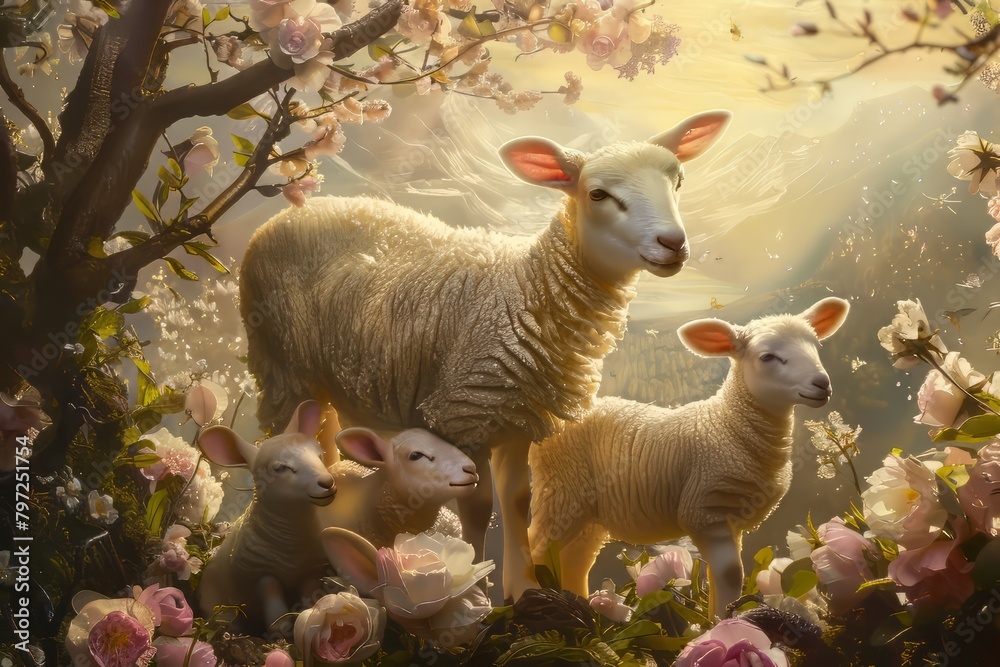 Easter art with 3 lambs. Sheep. Happy easter Easter art with 3 lambs. Sheep. Happy easter