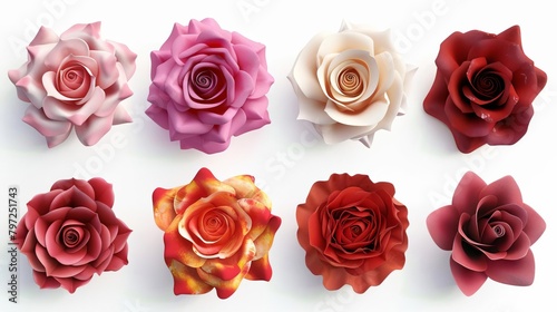 breathtaking 3d render of vibrant rose blossoms on white isolated floral illustration set