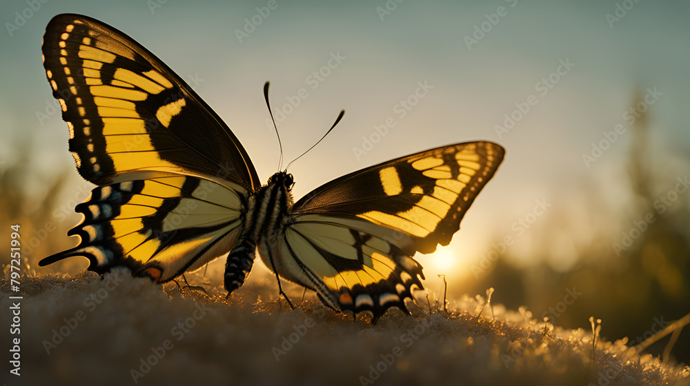 Obraz premium Colorful butterfly photos in the sunset sunlight scene, close-up butterfly photos in macro butterfly shots