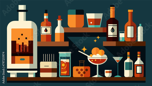 A Mad Menstyle home bar with vintage glassware and a selection of whiskeys and bitters for crafting classic Old Fashioneds Manhattans and Sazeracs..