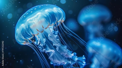 closeup of rare blue jellyfish against dark background ai generated image