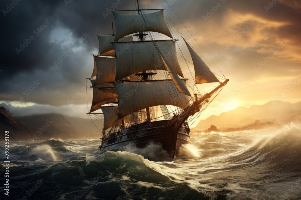 Fototapeta premium Sailing sailboat outdoors vehicle.
