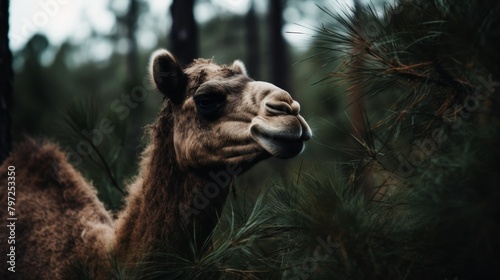 Close-up of a camel among trees