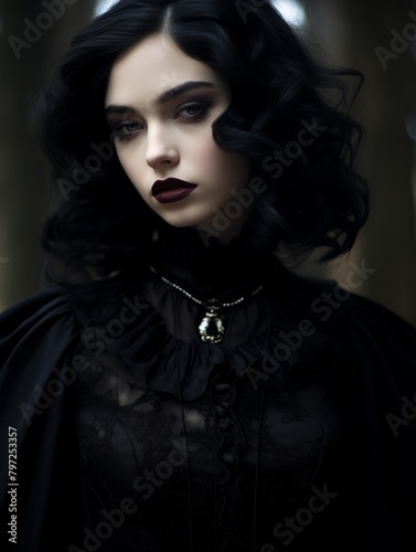 Mysterious Woman in Elegant Gothic Attire