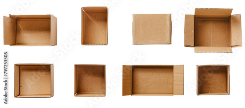 A set of cardboard boxes on a transparent background, top view