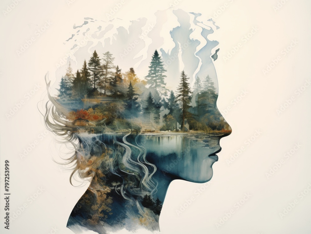 Double Exposure Portrait of Person with Nature Scenery