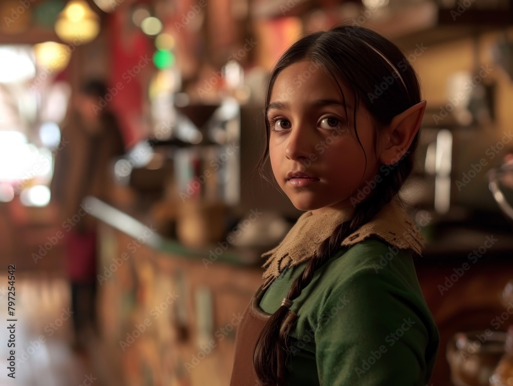 Young girl with elf ears in a fantasy setting