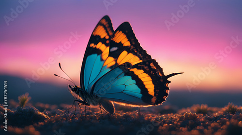 Colorful butterfly photos in the sunset sunlight scene, close-up butterfly photos in macro butterfly shots