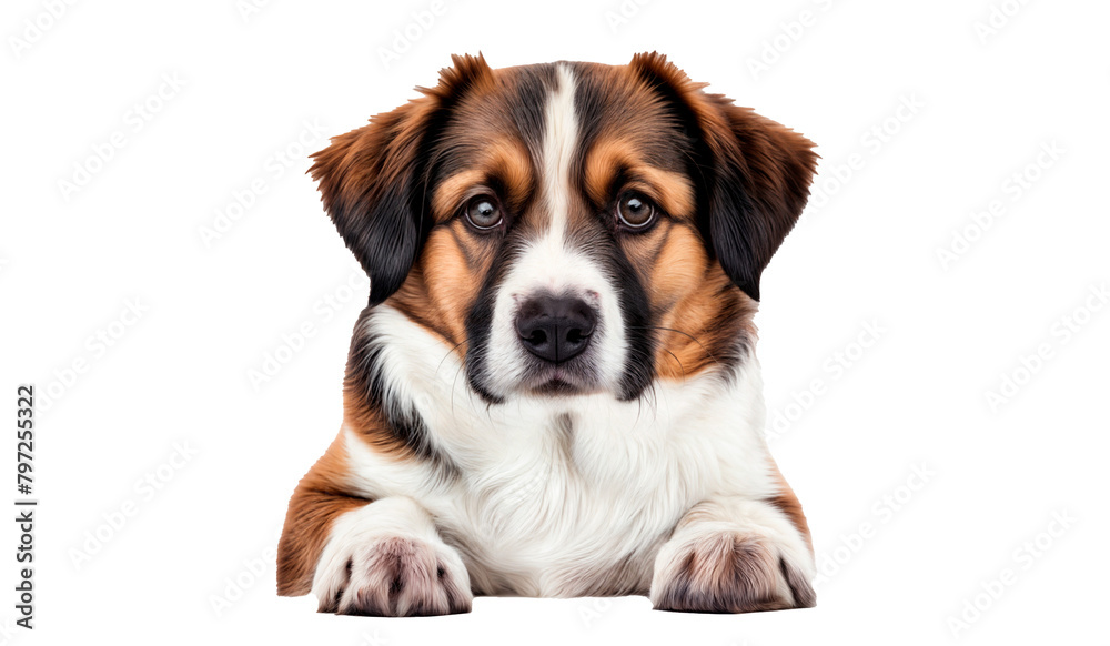 A black, brown and white dog isolated on a png background. A black, brown and white dog isolated on a png background.