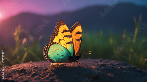 Colorful butterfly photos in the sunset sunlight scene, close-up butterfly photos in macro butterfly shots